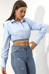 Kadın Açık Mavi Uzun Kollu Crop Detaylı Poplin Gömlek HZL23W-DSB110091