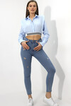 Kadın Açık Mavi Uzun Kollu Crop Detaylı Poplin Gömlek HZL23W-DSB110091