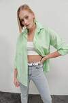 Kadın Açık Yeşil Oversize Uzun Basic Gömlek HZL22W-BD139001