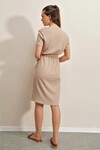 Kadın Bej Elastik Bel Düğme Detaylı Rahat Örme Elbise HZL22S-BD123751