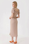 Kadın Bej Yırtmaçlı Yazlık Örme Elbise HZL23S-BD123961