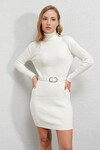 Kadın Beyaz Balıkçı Yaka Triko Elbise  HZL23W-BD1100251