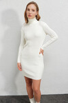 Kadın Beyaz Balıkçı Yaka Triko Elbise  HZL23W-BD1100251