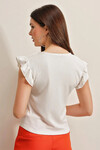 Kadın Beyaz Nakış Detaylı Kolu Fırfırlı V Yaka Örme Bluz HZL23S-BD104671