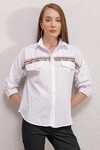 Kadın Beyaz Nakış Detaylı Poplin Gömlek HZL23S-BD1201471