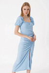 Kadın Buz Mavi  Yırtmaçlı Yazlık Örme Elbise HZL23S-BD123961