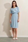 Kadın Buz Mavisi Elastik Bel Düğme Detaylı Rahat Örme Elbise HZL22S-BD123751