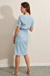 Kadın Buz Mavisi Elastik Bel Düğme Detaylı Rahat Örme Elbise HZL22S-BD123751