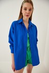 Kadın Canlı Mavi Oversize Uzun Basic Gömlek HZL22W-BD139001