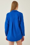 Kadın Canlı Mavi Oversize Uzun Basic Gömlek HZL22W-BD139001