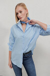 Kadın Gök Mavi Oversize Uzun Basic Gömlek HZL22W-BD139001
