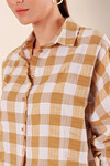 Kadın Hardal Beyaz Ekose Gömlek HZL22W-BD1201451