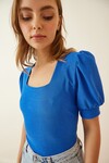 Kadın Kobalt Mavi Kare Yaka Örme Bluz HZL22W-BD104091