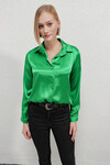 Kadın Koyu Yeşil Hafif Dökümlü Saten Yüzeyli Gömlek HZL22W-BD139641