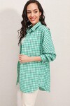 Kadın Koyu Yeşil Kareli Oversize Gömlek HZL22W-BD1201451