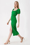 Kadın Koyu Yeşil Yırtmaçlı Yazlık Örme Elbise HZL23S-BD123961