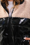 Kadın Krem Siyah Rugan Fermuarlı İçi Astarlı Beli Lastikli Crop Peluş Ceket HZL24W-BRC129361