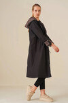 Kadın Leopar Desenli Siyah Beli Büzgülü Kapşonlu Uzun Trençkot HZL22W-BD190911