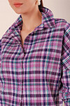 Kadın Lila Mor Beyaz Çizgi Kareli Ekose Gömlek HZL22W-BD1201451