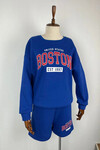 Kadın Mavi 3 İplik Şardonlu Boston Baskılı Şort Sweatshirt Alt Üst Takım  HZL24W-FRY121221