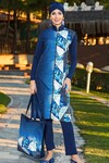 Kadın Mavi Lacivert  Tasarım Dokuma Uzun Kollu Büstiyerli  Tam Tesettür Mayo HZL22S-AR15301