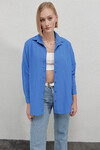 Kadın Mavi Oversize Uzun Basic Gömlek HZL22W-BD139001
