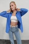 Kadın Mavi Oversize Uzun Basic Gömlek HZL22W-BD139001