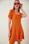 Kadın Oranj Kare Yaka Kloş Yazlık Elbise HZL22S-BD123391