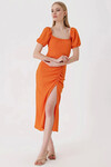 Kadın Oranj  Yırtmaçlı Yazlık Örme Elbise HZL23S-BD123961