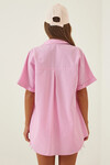 Kadın Pembe Oversize Uzun Kısa Kollu Basic Poplin Gömlek HZL22S-BD1201201