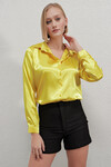 Kadın Sarı Hafif Dökümlü Saten Yüzeyli Gömlek Hzl22w-bd139641