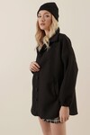 Kadın Siyah Cepli Düğme Kapamalı Oversize Buklet Ceket HZL23W-BD106751