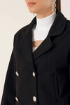 Kadın Siyah Metal Düğmeli Çift Cepli  Bileği Lastikli Kaşe Ceket HZL24W-BD191171