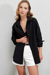 Kadın Siyah Oversize Uzun Basic Gömlek HZL22W-BD139001