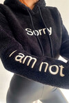 Kadın Siyah Sorry Baskılı  Beli Lastikli Rahat Peluş Sweatshirt HZL23W-BD1553981