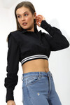 Kadın Siyah Uzun Kollu Crop Detaylı Poplin Gömlek HZL23W-DSB110091