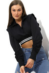 Kadın Siyah Uzun Kollu Crop Detaylı Poplin Gömlek HZL23W-DSB110091