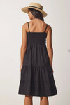 Kadın Siyah Yazlık Askılı Fırfır Detaylı Dokuma Elbise HZL23S-BD123811