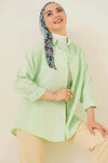 Kadın Tesettür Açık Yeşil Geniş Kalıp Uzun Basic Gömlek HZL24W-BD139001