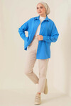 Kadın Tesettür Canlı Mavi Geniş Kalıp Uzun Basic Gömlek HZL24W-BD139001