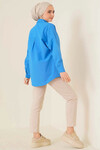 Kadın Tesettür Canlı Mavi Geniş Kalıp Uzun Basic Gömlek HZL24W-BD139001