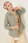Kadın Tesettür Haki Geniş Kalıp Uzun Basic Gömlek HZL24W-BD139001