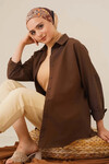 Kadın Tesettür Kahverengi Geniş Kalıp Uzun Basic Gömlek HZL24W-BD139001