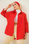 Kadın Tesettür Kırmızı Geniş Kalıp Uzun Basic Gömlek HZL24W-BD139001