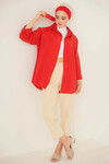 Kadın Tesettür Kırmızı Geniş Kalıp Uzun Basic Gömlek HZL24W-BD139001