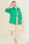 Kadın Tesettür Koyu Yeşil Geniş Kalıp Uzun Basic Gömlek HZL24W-BD139001