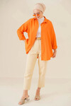 Kadın Tesettür Oranj Geniş Kalıp Uzun Basic Gömlek HZL24W-BD139001
