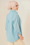 Kadın Tesettür Su Yeşili Geniş Kalıp Uzun Basic Gömlek HZL24W-BD139001