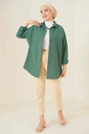 Kadın Tesettür Zümrüt Yeşili Geniş Kalıp Uzun Basic Gömlek HZL24W-BD139001