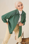 Kadın Tesettür Zümrüt Yeşili Geniş Kalıp Uzun Basic Gömlek HZL24W-BD139001